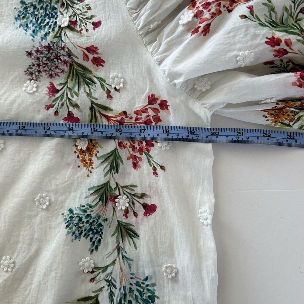 FARM RIO Louise Floral Print Womens Sz S Blouse Embroidery Puff Sleeves Romantic - Picture 9 of 14